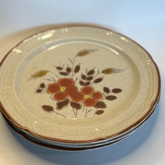 Finesse Monique SY-7847 Salad Plates 4 set Japan Floral Wheat Vintage ** Flaws - Picture 1 of 11